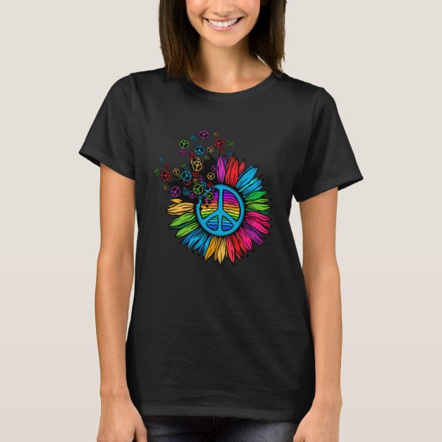 70s Hippie Costume Sunflower Peace T-Shirt (Vorderseite)