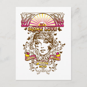 70s make love lots peaces kisses 1970 postkarte