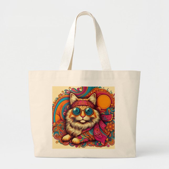 70's psychedelic cat jumbo stoffbeutel (Vorne)