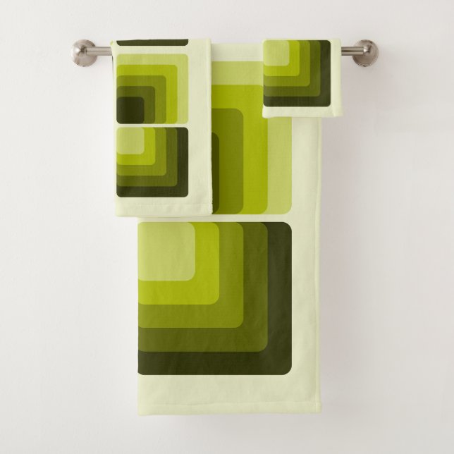 70s Rainbow Squares Monochrome Green Badhandtuch Set (Insitu)