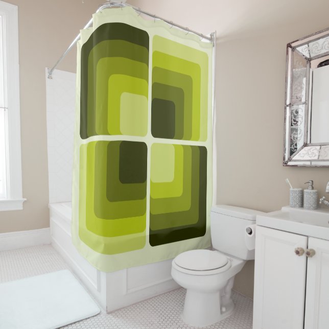 70s Rainbow Squares Monochrome Green Duschvorhang (Beispiel)