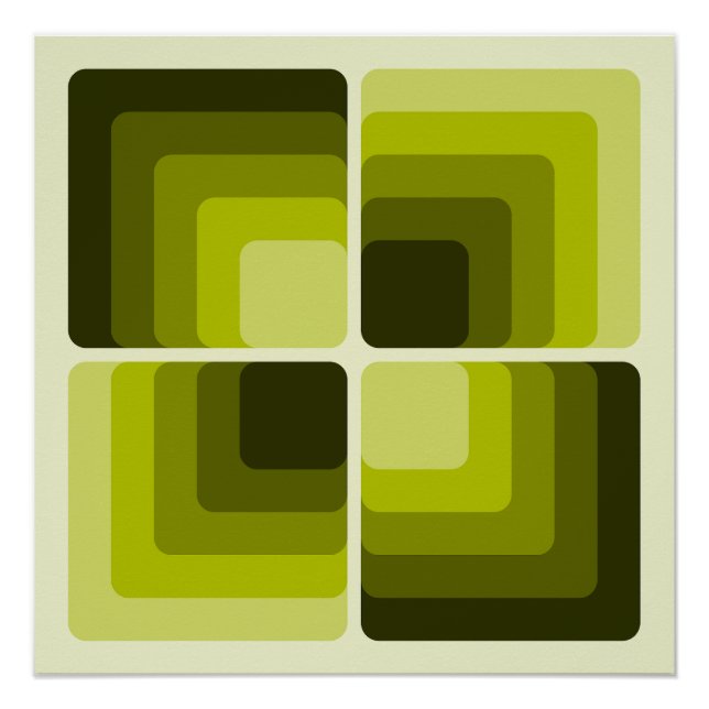 70s Rainbow Squares Monochrome Green Poster (Vorderseite)