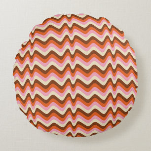 70s retro brown and pink wave pattern  rundes kissen