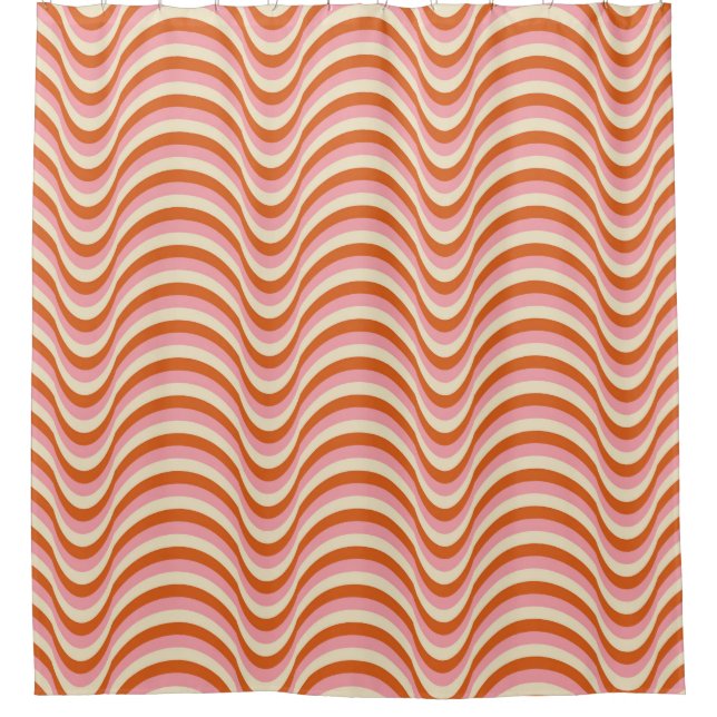 70's Retro Seamless Pattern. 60s and 70s Aesthetic Duschvorhang (Vorderseite)
