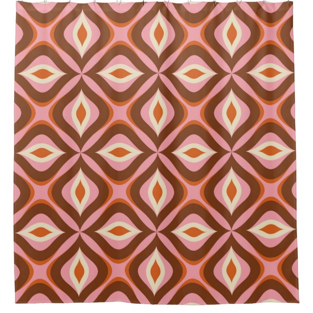 70s Retro Seamless Pattern in Orange,  Brown,  Pin Duschvorhang (Vorderseite)
