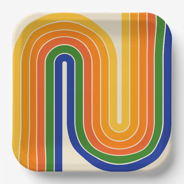 70s Retro Vintage Style Geometric Design Pappteller (Vorderseite)