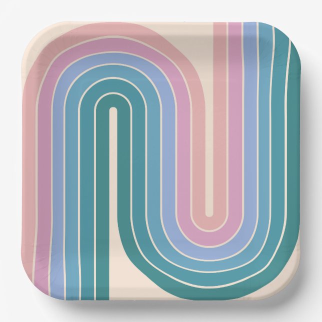 70s Retro Vintage Style Geometric Design Pappteller (Vorderseite)