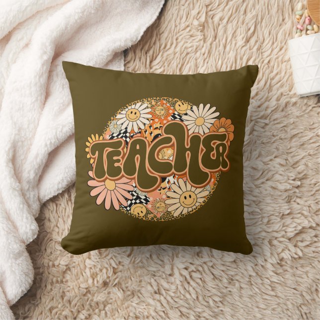 70s Style Floral "Teacher" Appreciation Kissen (Decke)
