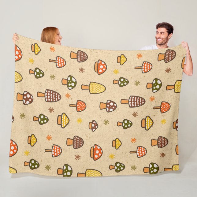 70s Style Retro Mushrooms Fleecedecke (Beispiel)