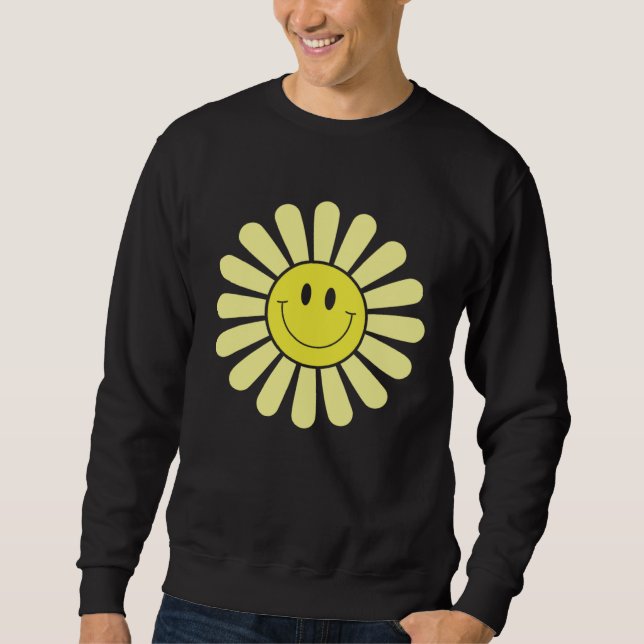 70s Yellow Smile Face Flower  Happy Peace Smiling  Sweatshirt (Vorderseite)