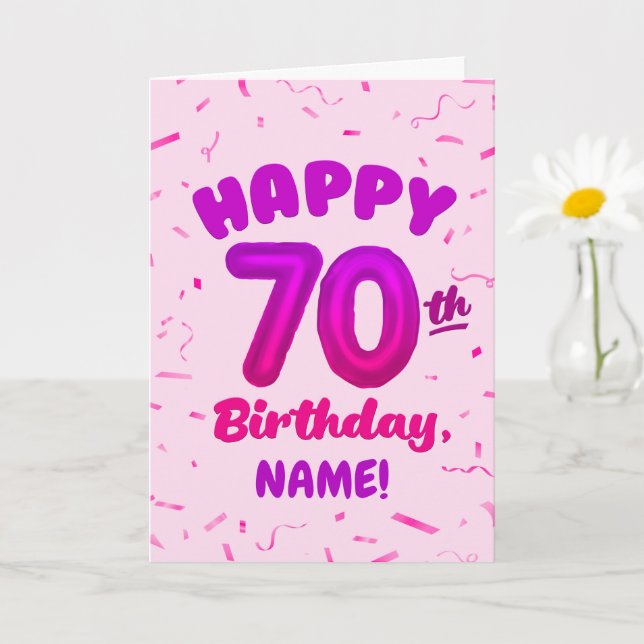 70th Balloon Number Custom Name Birthday Card Karte (Kleine Pflanze)