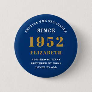 70th Birthday 1952 Elegant Chic Gold Blue Button
