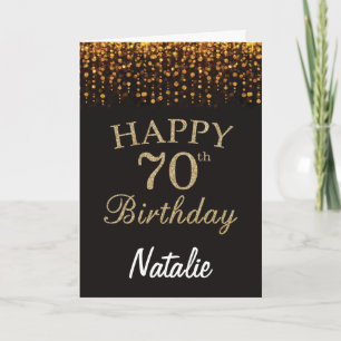 70th Birthday Black and Gold Glitter Card Karte