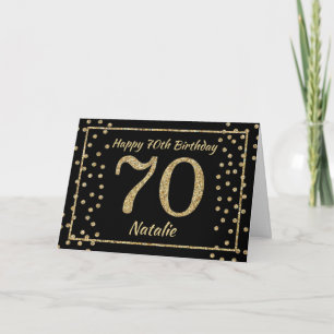 70th Birthday Black and Gold Glitter Confetti Card Karte