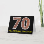 70th Birthday - Brick Wall Pattern "70" w/ Name Karte<br><div class="desc">The front of this birthday themed greeting card design for large number 70 having a reddish-brown brick wall pattern, along with the message "Happy 70th Birthday", and a personalized name. The inside feature a customizable birthday greeting message, or could perhaps be cleared and left blank if a message is to...</div>