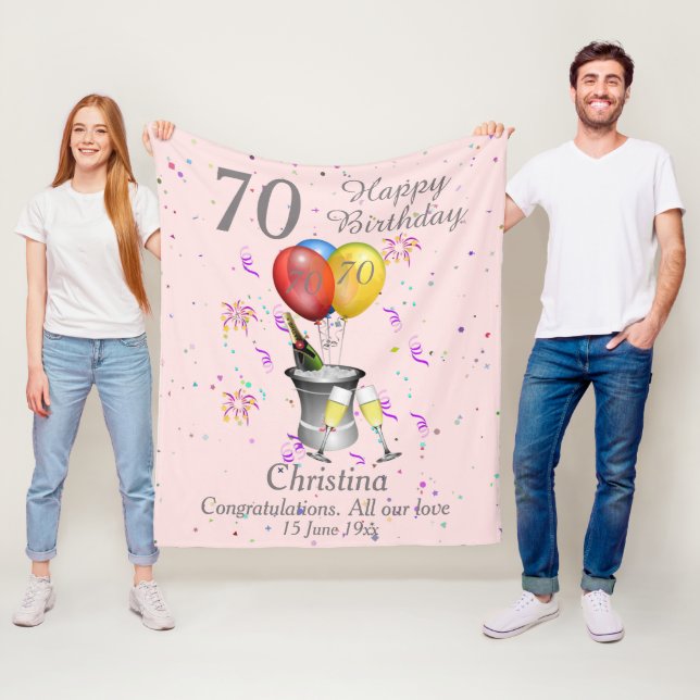 70th Birthday Celebration Pink Fleece Blanket (Beispiel)