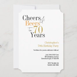 70th Birthday Cheers and Beers Minimal Party Einladung