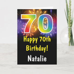 70th Birthday Colorful Rainbow Fireworks Card Karte