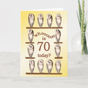 70th birthday, Curious owls card. Karte