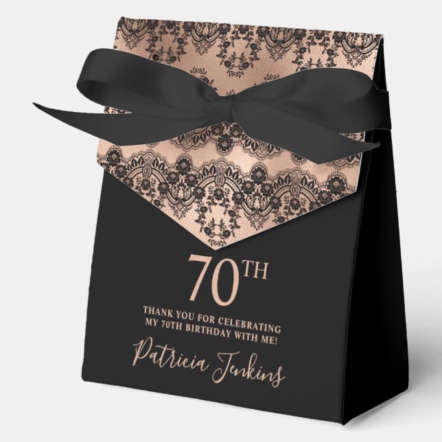 70th Birthday Elegant Rose Gold Lace Geschenkschachtel (Vorderseite)