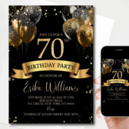70th Birthday Invitation Template: Black & Gold Ba Einladung