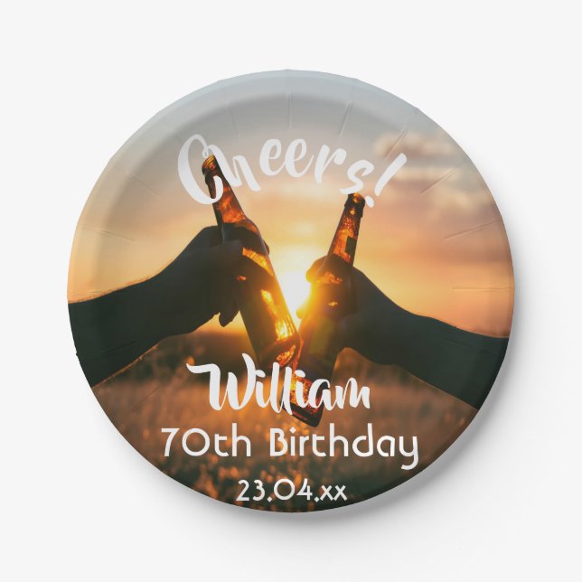70th birthday party guys cheers beer pappteller (Vorderseite)