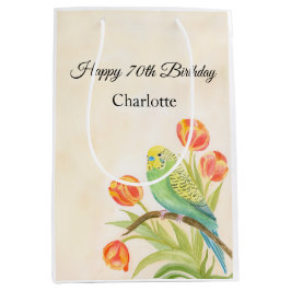 70th Birthday Party Parakeet with Tulips  Mittlere Geschenktüte