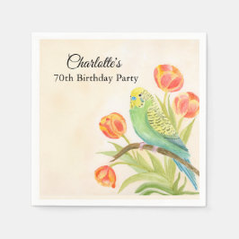 70th Birthday Party Parakeet with Tulips  Serviette