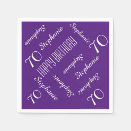 70th Birthday Party Repeating Names Purple Paper Serviette