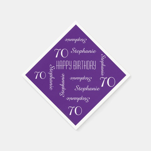 70th Birthday Party Repeating Names Purple Paper Serviette (Ecke)