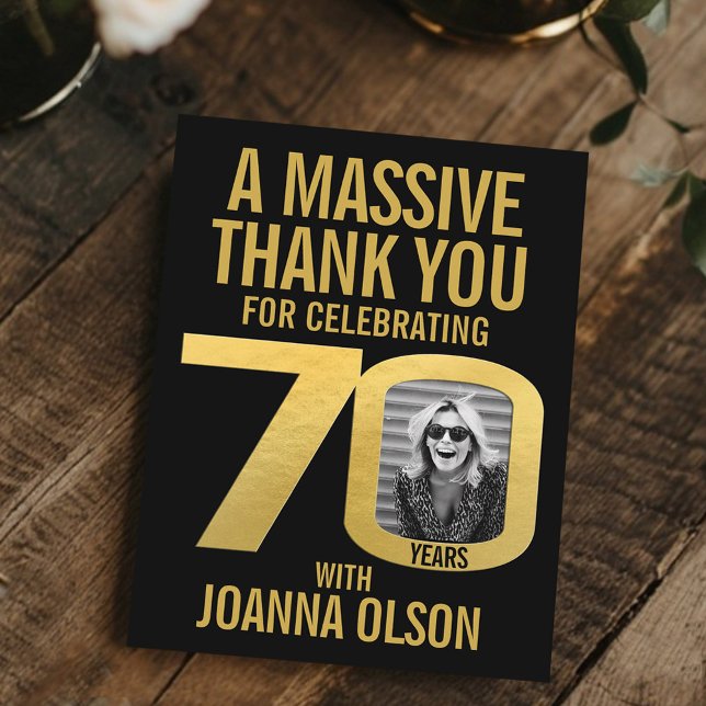 70th birthday photo black and gold  dankeskarte (Von Creator hochgeladen)