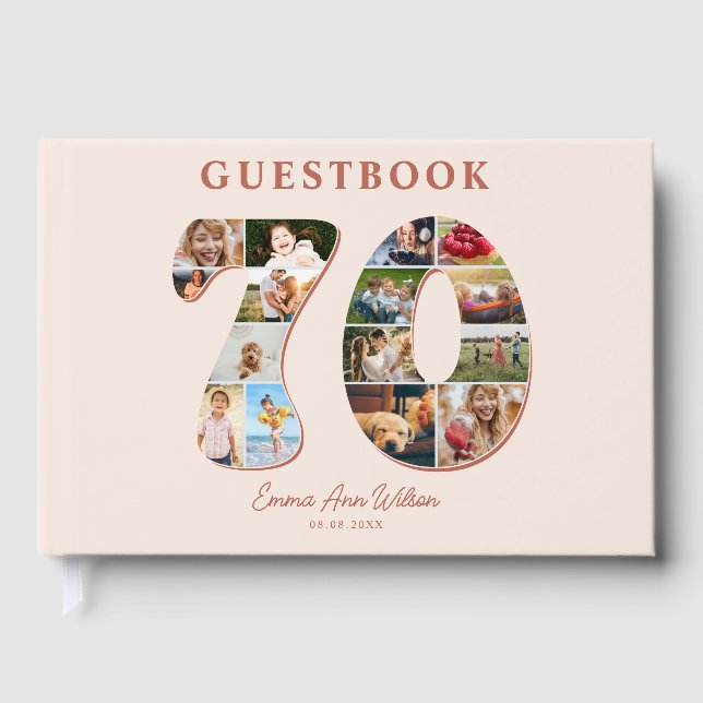 70th Birthday Photo Collage Milestone Guestbook Gästebuch (Vorderseite)