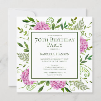 70th Birthday Pink Hydrangeas Card Request  Einladung