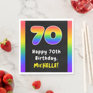 70th Birthday: Rainbow Spectrum # 70, Custom Name Serviette
