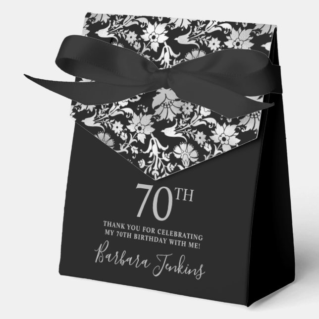 70th Birthday Silver Floral Thank You  Geschenkschachtel (Vorderseite)