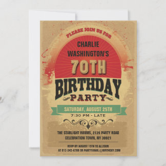 70th Birthday Vintage Typography Grunge Einladung