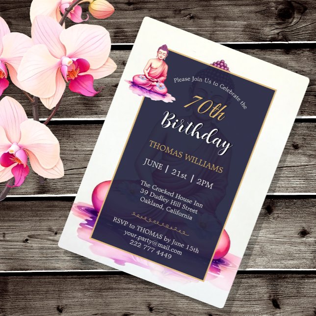 70th Buddha Birthday, Watercolor, Meditation /Yoga Einladung (Yogini / Buddha Watercolor Birthday Card)