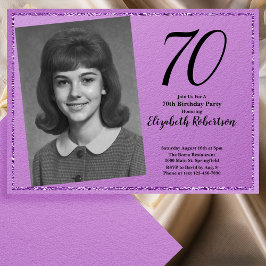 70th Custom Photo Purple and Black Einladung