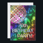 70th Einladung mit Disco-Ball und Regenbogenstars<br><div class="desc">Ein funkelnder Spiegelball und ein sternvoller Regenbogen machen dies zu einer großartigen Karte für die Jungen im Herzen.</div>
