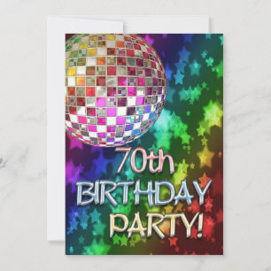 70th Einladung mit Disco Ball und Regenbogenstars
