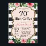 70th High Coffee Women. Blanc Einladung<br><div class="desc">70. Hochkaffee Einladung für Frauen. Black and Gold Geburtstagsparty Einladung. Gold Glitzer. Rosa Aquarell Floral Blume. Schwarze und weiße Streifen. Printable Digital. Für weitere Anpassungen klicken Sie bitte auf die Schaltfläche "Anpassen" und verwenden Sie unser Designwerkzeug,  um diese Vorlage zu ändern.</div>