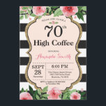 70th High Coffee Women. Blanc Einladung<br><div class="desc">70. Hochkaffee Einladung für Frauen. Black and Gold Geburtstagsparty Einladung. Gold Glitzer. Rosa Aquarell Floral Blume. Schwarze und weiße Streifen. Printable Digital. Für weitere Anpassungen klicken Sie bitte auf die Schaltfläche "Anpassen" und verwenden Sie unser Designwerkzeug,  um diese Vorlage zu ändern.</div>