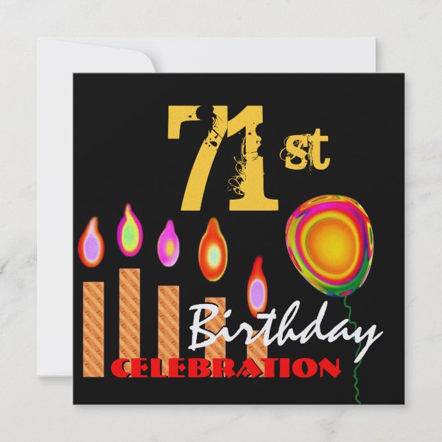 71. Birthday Gold Candles und Balloon Metallic Einladung (Vorderseite)