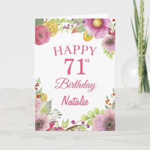 71. Geburtstag Blume Aquarellfarben Rosa Karte