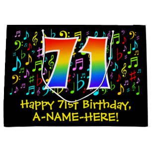 71. Geburtstag - Farbige Musiksymbole, Regenbogen  Große Geschenktüte