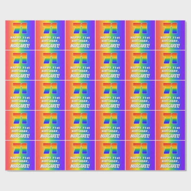 71. Geburtstag: Farbiges, lustiges Regenbogenmuste Geschenkpapier (Flach)