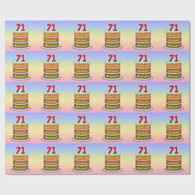 71. Geburtstag: Fun Cake and Candles + Individuell Geschenkpapier (Flach)
