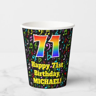 71. Geburtstag: Fun Musiknotens Pattern, Regenboge Pappbecher