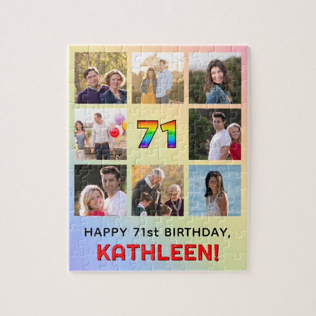 71. Geburtstag: Fun Rainbow #, Individuelle Name & Puzzle (Vertikal)