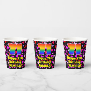 71. Geburtstag: Loving Hearts Pattern, Regenbogen  Pappbecher